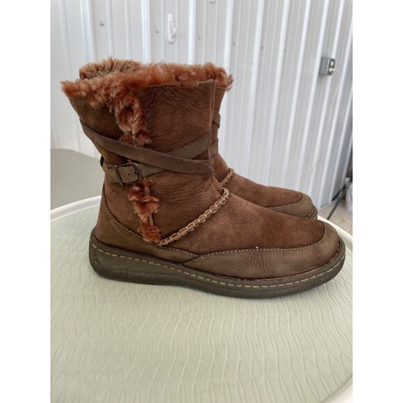 Cabelas Leather Shearling Lined Winter Boots Womens 8 Brown Buckle Strap Outdoor - Picture 8 of 10